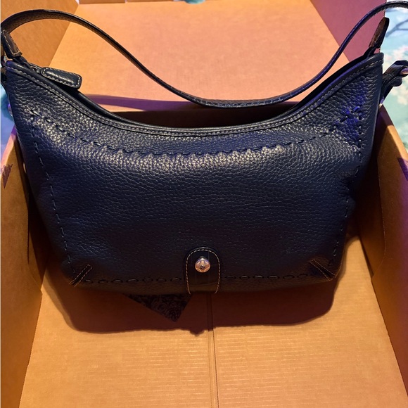 Brighton Handbags - Brighton Navy Blue Pebbled Leather Shoulder Bag